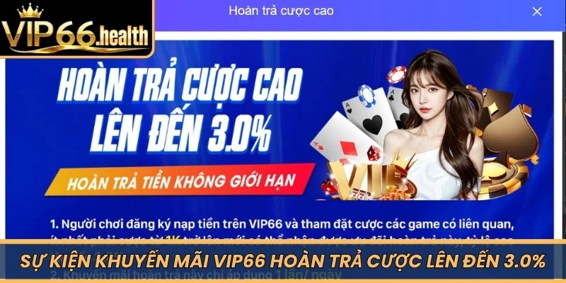 Sự kiện Khuyến Mãi VIP66 hoàn trả cược lên đến 3.0%