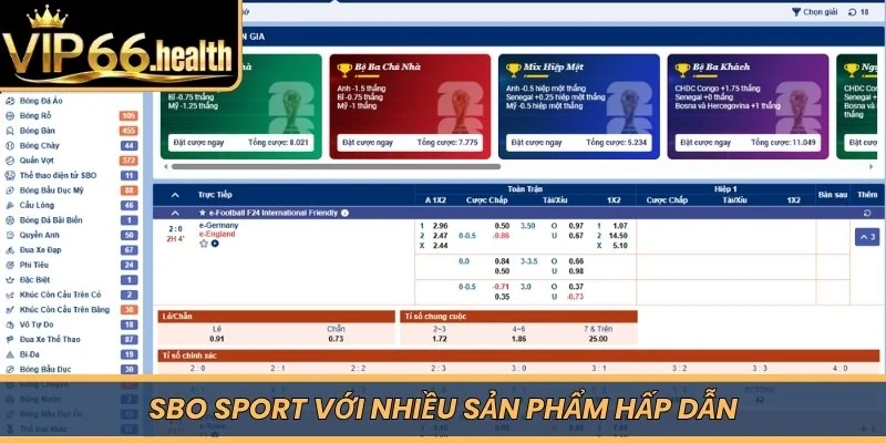 SBO Sport với nhiều sản phẩm hấp dẫn 