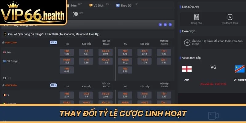 Thay đổi tỷ lệ cược linh hoạt 